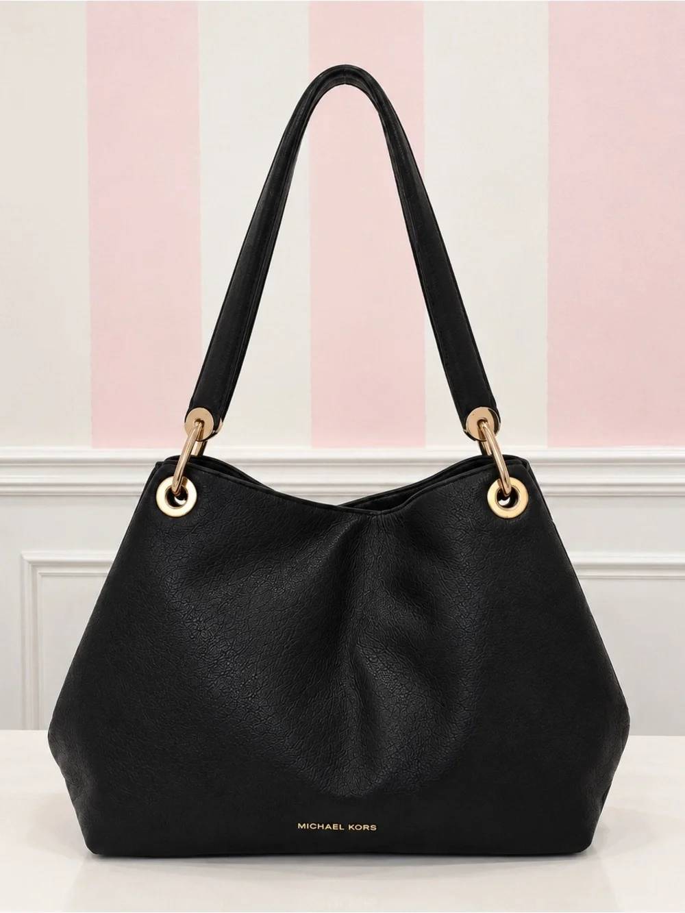 Michael Kors Black Leather Shoulder Bag with Gold Hardware